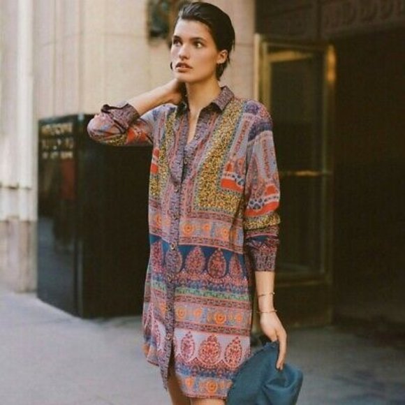 Anthropologie Dresses & Skirts - Maeve Casablanca Silk Shirtdress